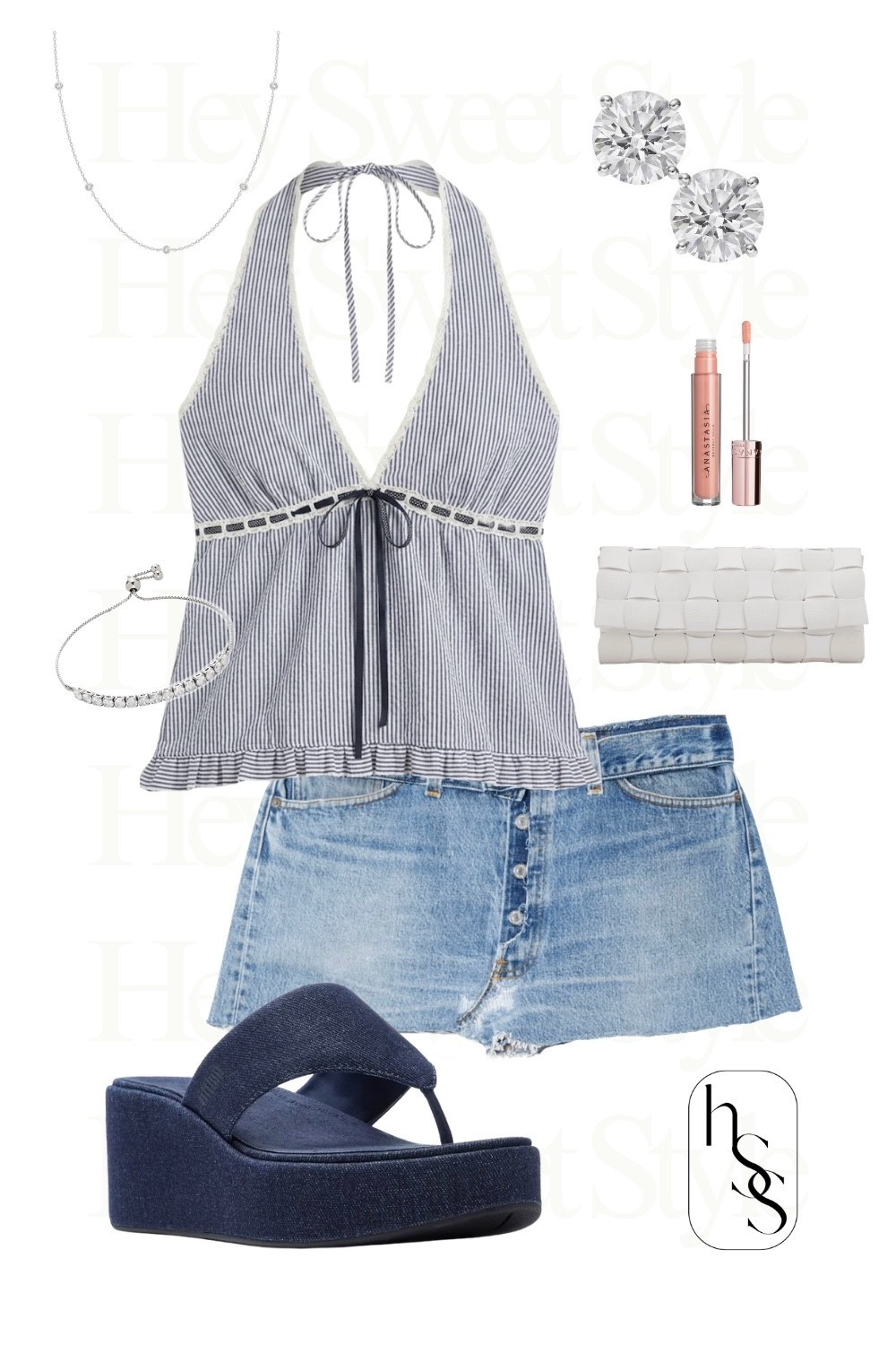 Seersucker halter + denim cut-offs + navy platform wedges = the effortless summer outfit inspo you've been looking for all season! 💙

#LTKootd