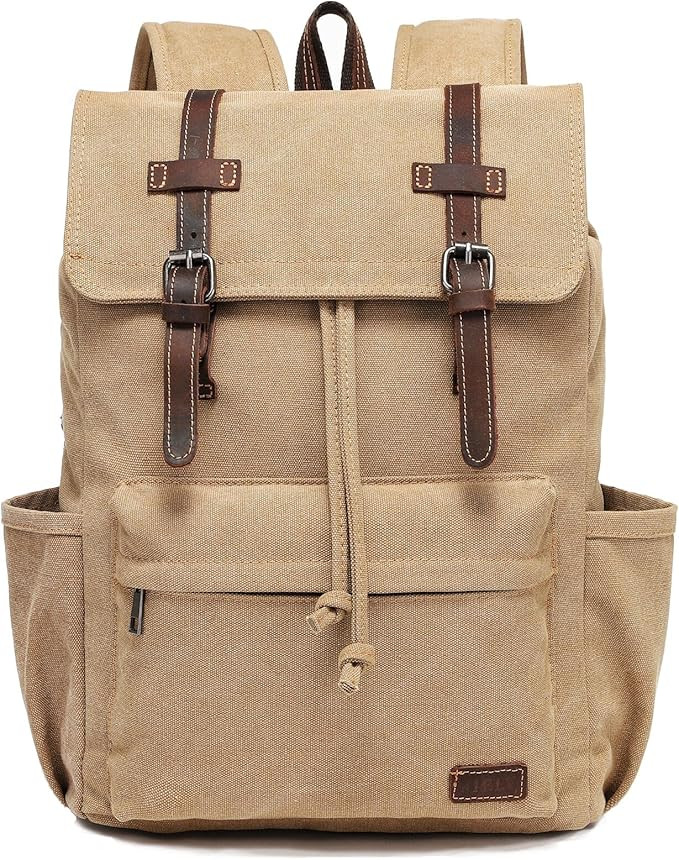 JIELV Canvas Vintage Backpack,Mens Travel Rucksack,Casual Daypack Bookbag for Laptop Work Travel ... | Amazon (US)