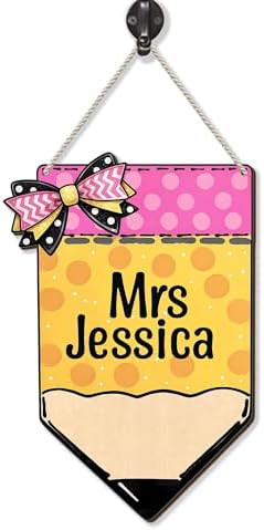 Custom DIY Vertical Pencil Shaped Wooden Sign for Teacher Name, Back To School Customized Sign fo... | Amazon (US)