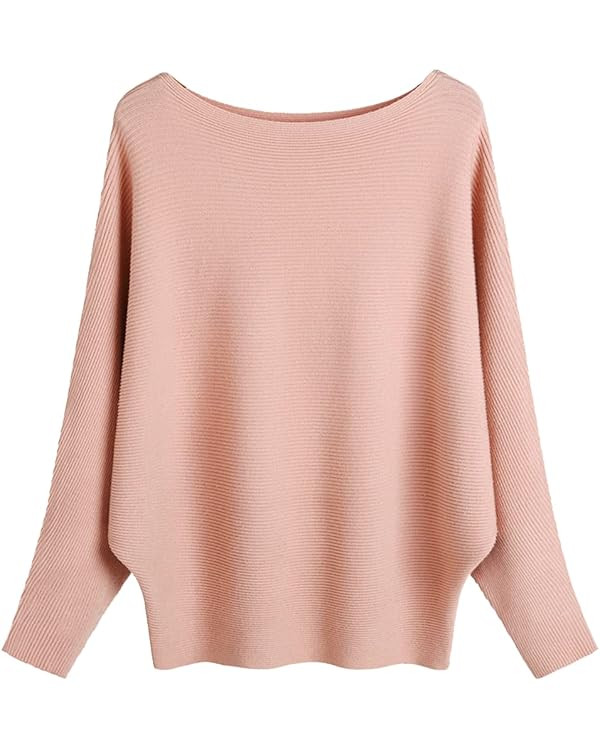 Ckikiou Womens Lightweight Oversized Boat Neck Sweaters Tops Dolman Batwing Sleeve Ribbed Knitted... | Amazon (US)
