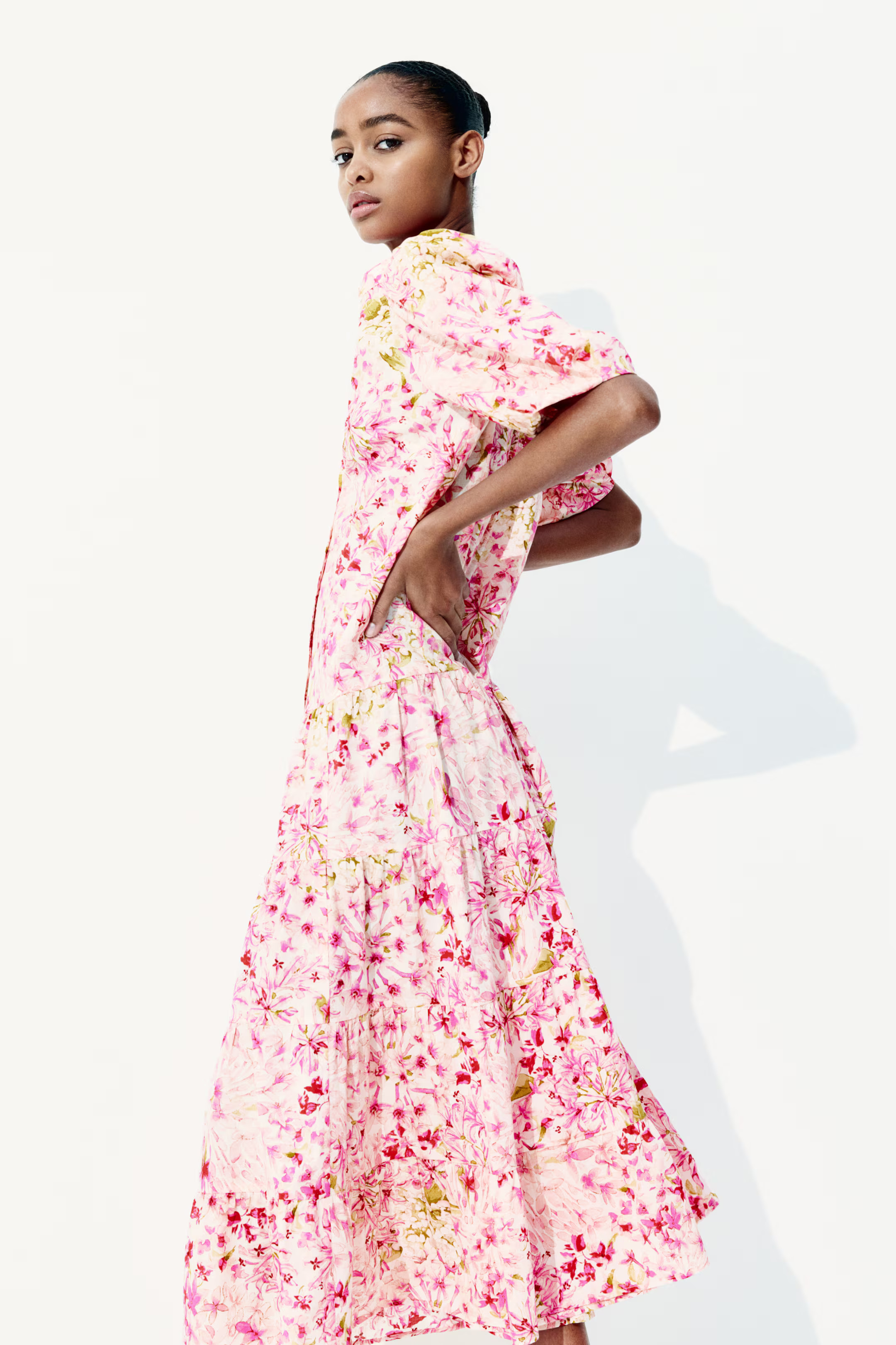 Vestido largo de algodón - Rosa/Floral - MUJER | H&M ES | H&M (FR, IT, ES, PT, BE)