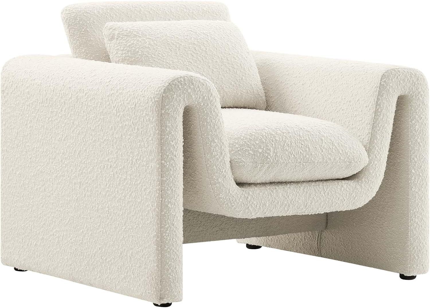 Modway Waverly Boucle Fabric Living Room Accent Armchair in Ivory-Unique Wavy Design | Amazon (US)