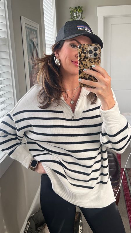 Amazon nautical striped pullover 🖤🤍 // oversized - wearing a small. 

#LTKstyletip #LTKover40 #LTKfindsunder100