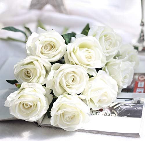 JOEJISN Artificial Silk Rose Flowers 12pcs Real Looking Fake Big Roses Velvet Roses Bridal Bouquet W | Amazon (US)