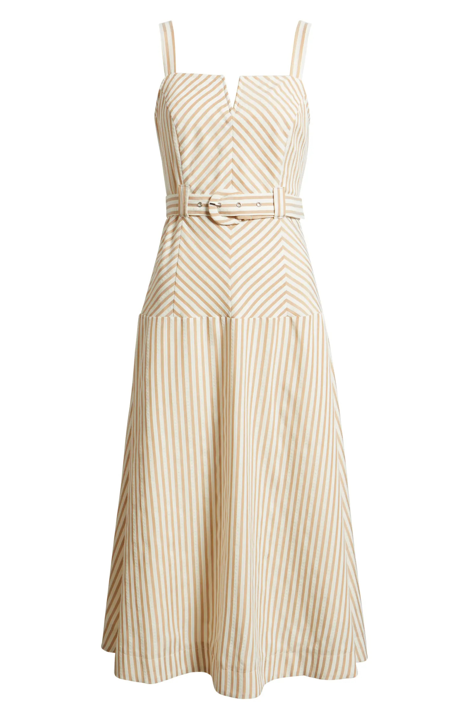 Stripe Belted Sleeveless Midi Dress | Nordstrom