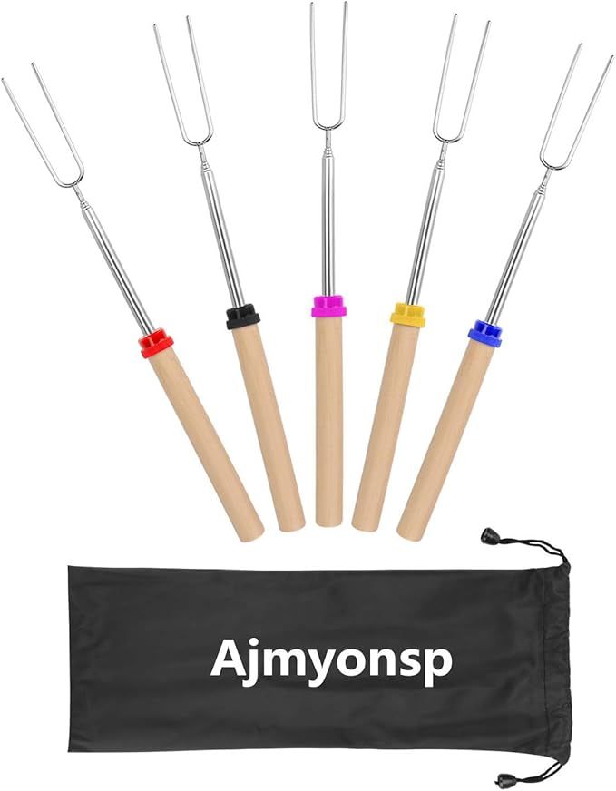 Ajmyonsp Marshmallow Roasting Sticks with Wooden Handle Extendable Forks Set of 5Pcs Telescoping ... | Amazon (US)