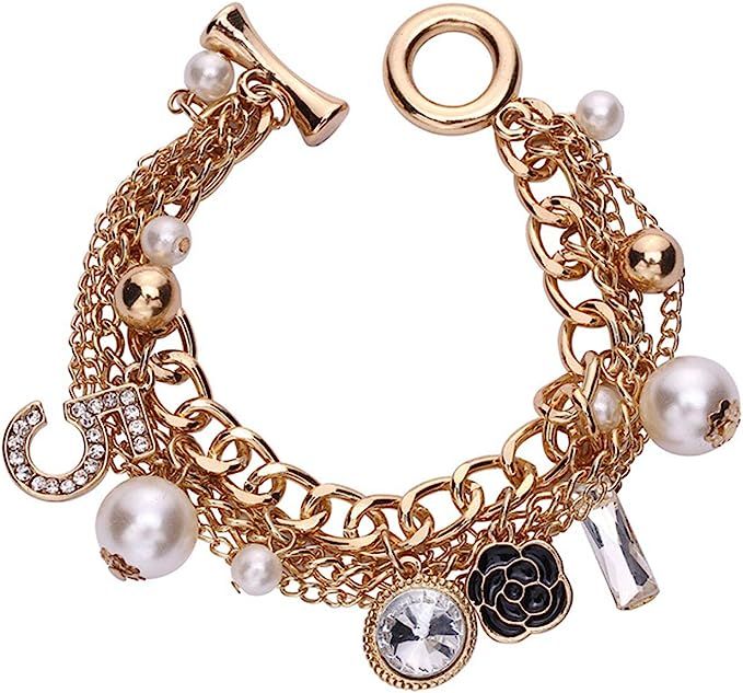 Gold Tone Chain Inspired Charm Bracelet for Women | Amazon (US)