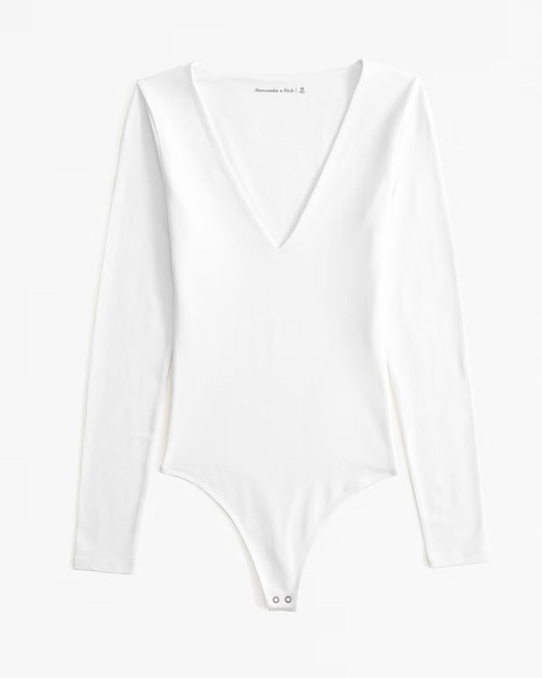 Long-Sleeve Cotton-Blend Seamless Fabric V-Neck Bodysuit | Abercrombie & Fitch (US)