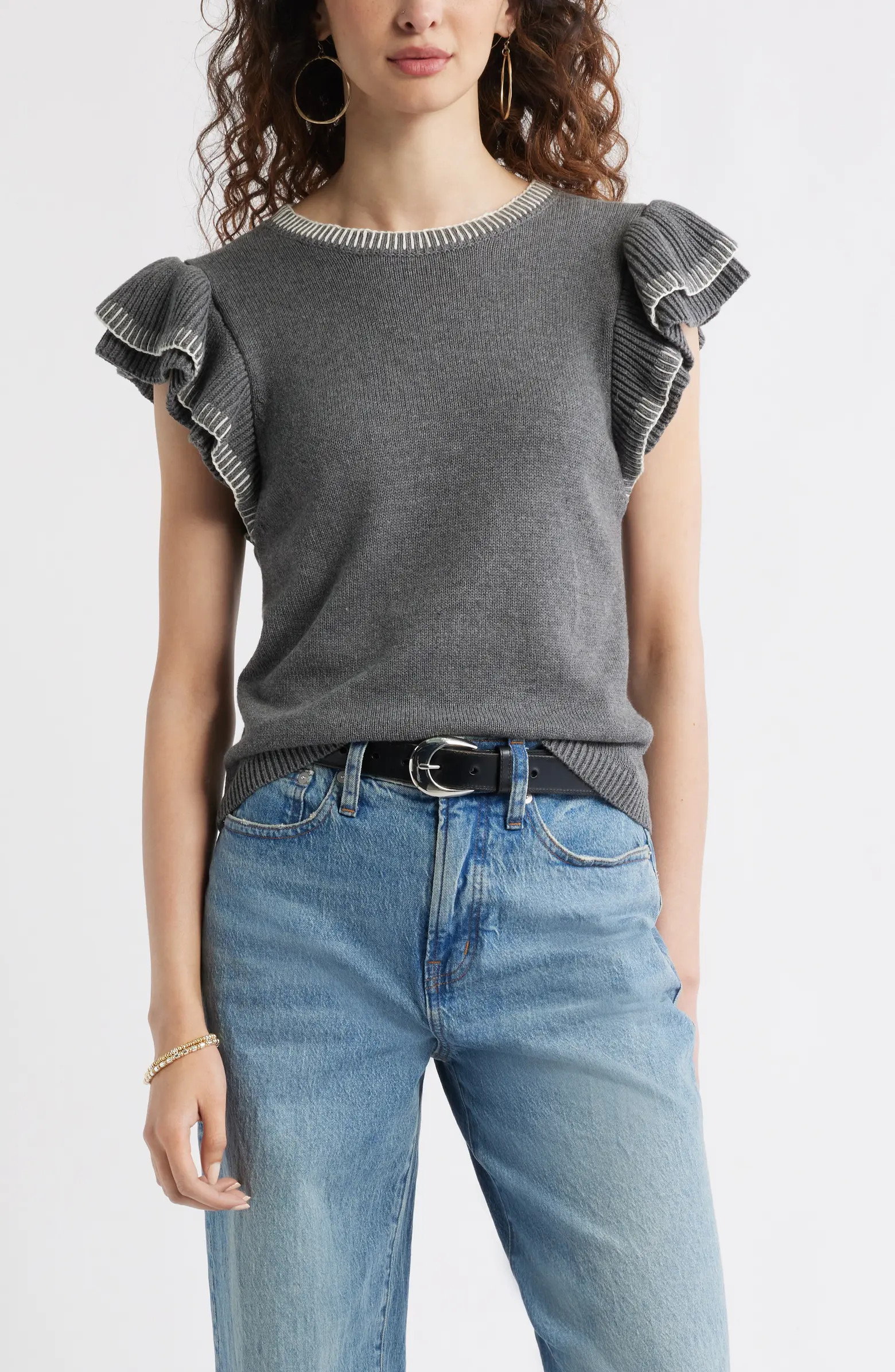 Flutter Sleeve Cotton Sweater | Nordstrom