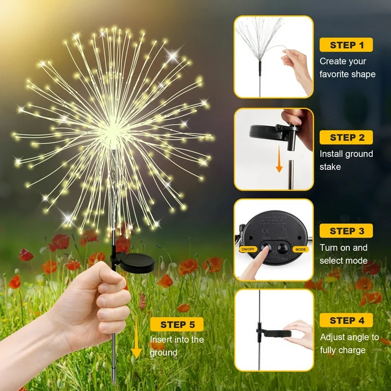 RICAN Solar Garden Lights Outdoor Decorative, 4 Pack Firework Garden Stake Lights Solar Powered, ... | Walmart (US)