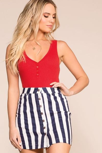 Lexa Red V-Neck Button Henley Bodysuit | Shop Priceless