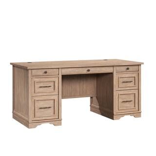 SAUDER Rollingwood Country 65.984 in. Brushed Oak 7-Drawer Executive Desk with Keyboard Shelf 431... | The Home Depot