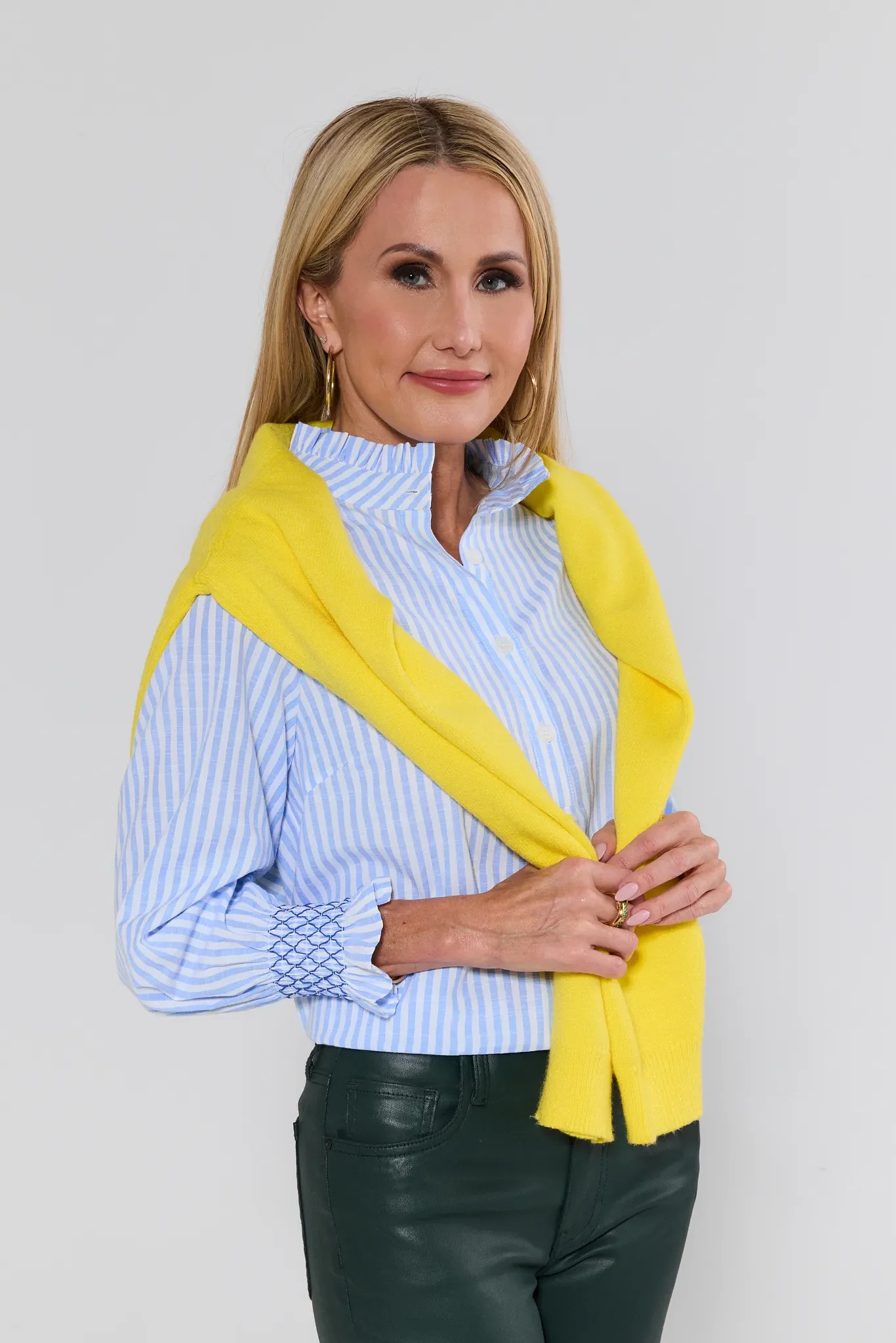 Stephanie Blue Striped Button Up Top | Avara