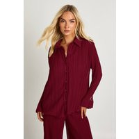 boohoo Women's Plisse Oversized Shirt in Burgundy | Size: 2 | boohoo (US & Canada)