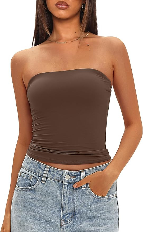 Darong Womens Padded Tube Tops Bulit in Bra Strapless Crop Tops Bandeau Double Lined Basic Going ... | Amazon (US)
