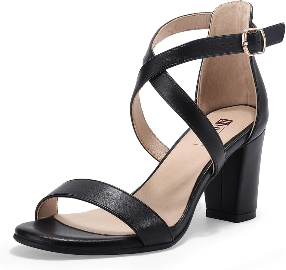 IDIFU Women's IN3 Grace Strappy Block Heels Sandals Comfy Open Toe Chunky Dress Wedding Shoes wit... | Amazon (US)