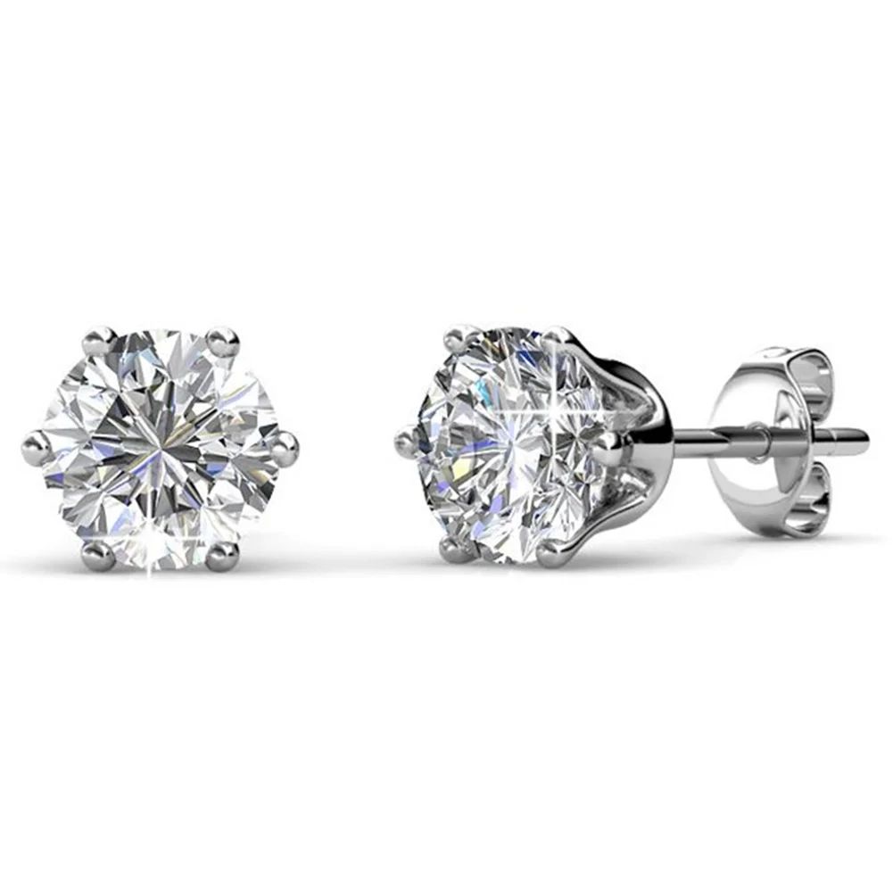 Cate & Chloe Birthstone Stud Earrings, 18k White Gold Plated Silver Earrings with 1ct Simulated D... | Walmart (US)