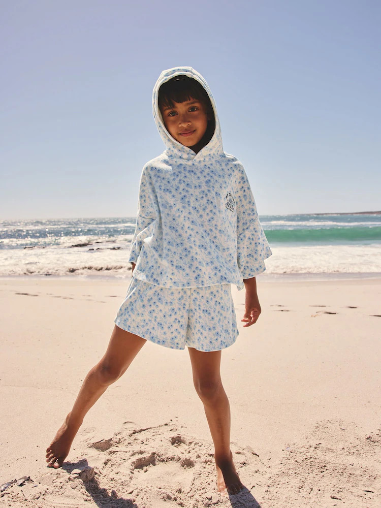 Blue/White Floral Ditsy Towelling Hoodie And Shorts Set (12mths-16yrs) | Next US