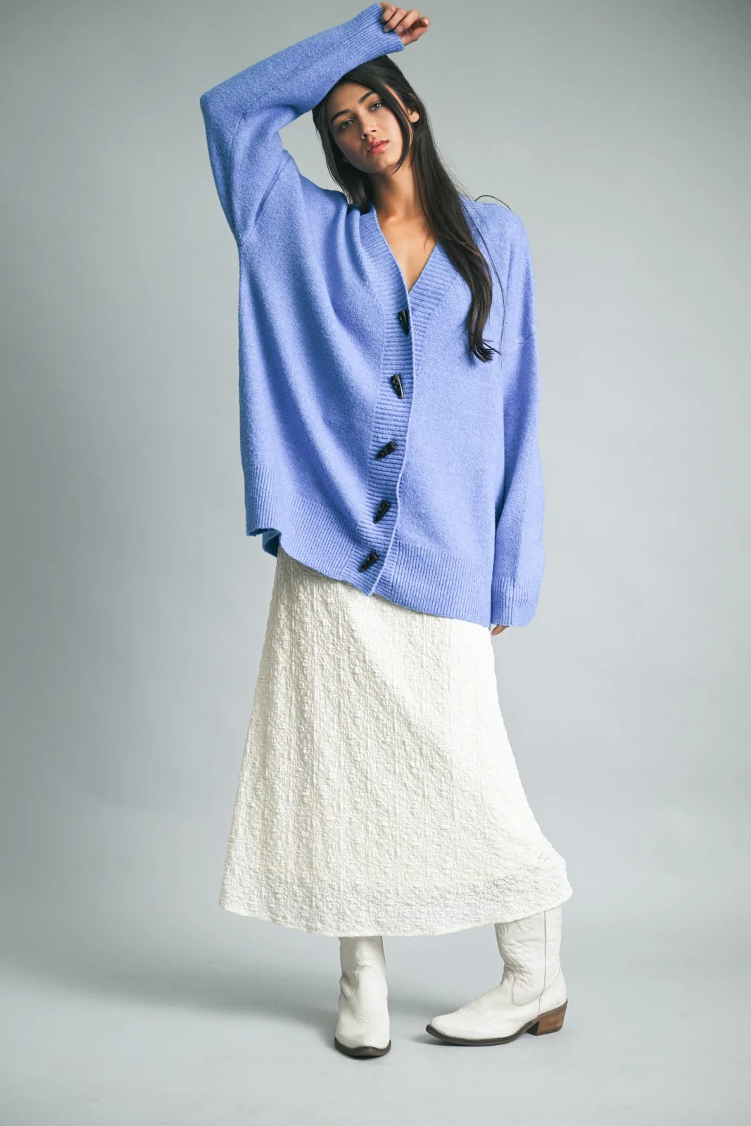 Blue Oversized Toggle Button Cardigan | PinkBlush Maternity