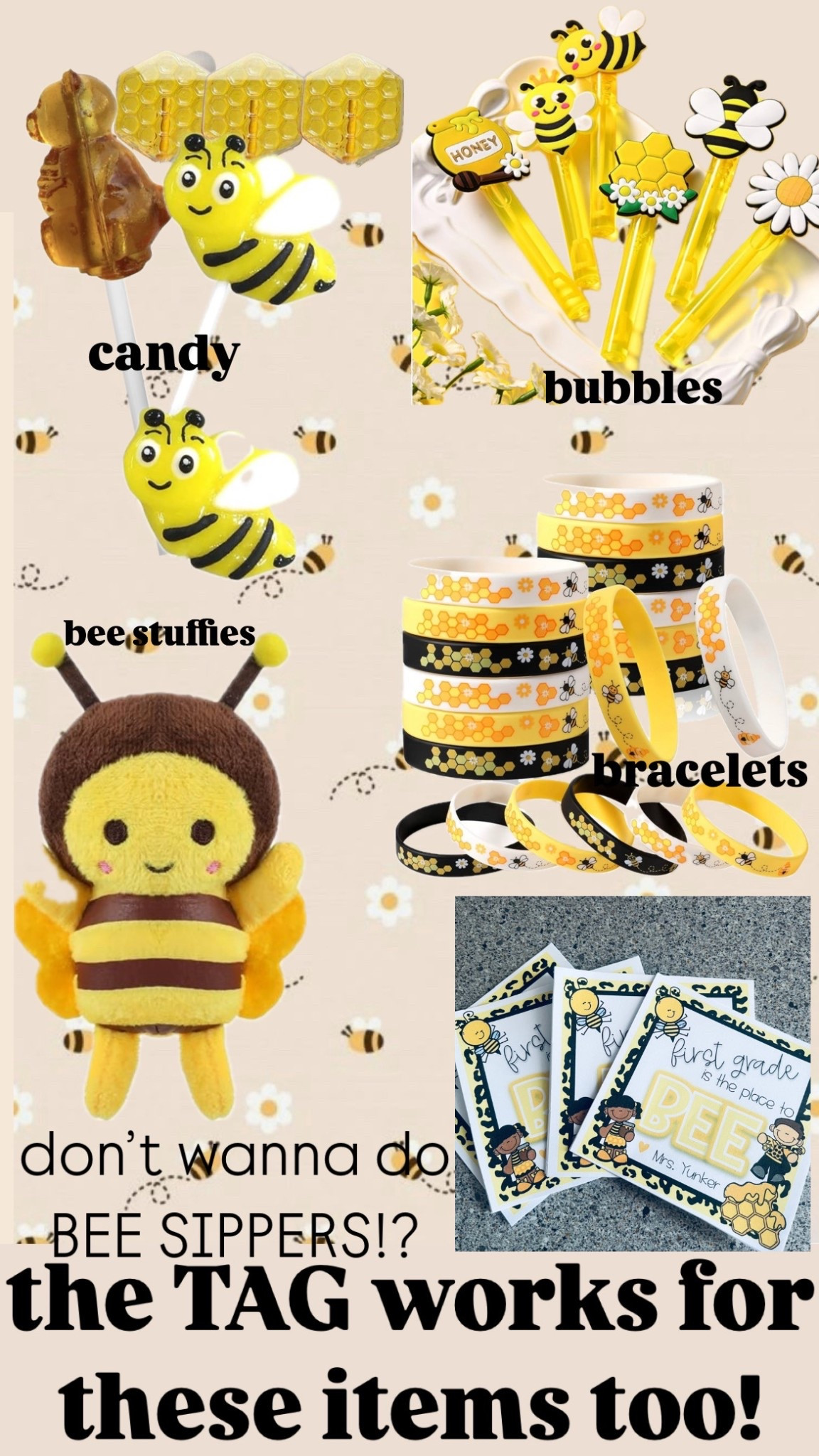Not feeling the bee sippers? I gotchu 💛🖤
Here are some sweet + simple gift alternatives that pair perfectly with my “First Grade is the Place to BEE” tags 🐝💛

✨ Honey and Bee candies 
✨ Bee bubble wands for instant fun
✨ Bee-themed bracelets — wearable and cute
✨ Mini bee stuffed animals (the cozy option!)

All easy to grab, all classroom-approved.
Tag is editable and now up on TPT

🛍️ Shop these BTS gift ideas below + grab the tag to match on TPT!

#LTKTeacher 

#LTKKids #LTKFindsUnder100 #LTKSeasonal
