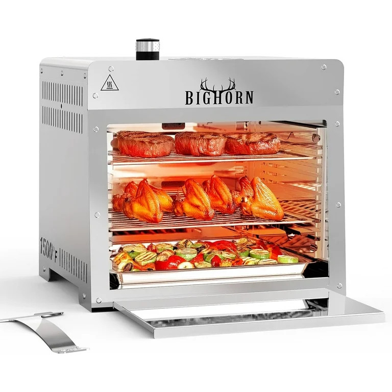 Big Horn Outdoor Silver Tabletop Propane Gas Grill with Adjustable Grill Grate | Walmart (US)