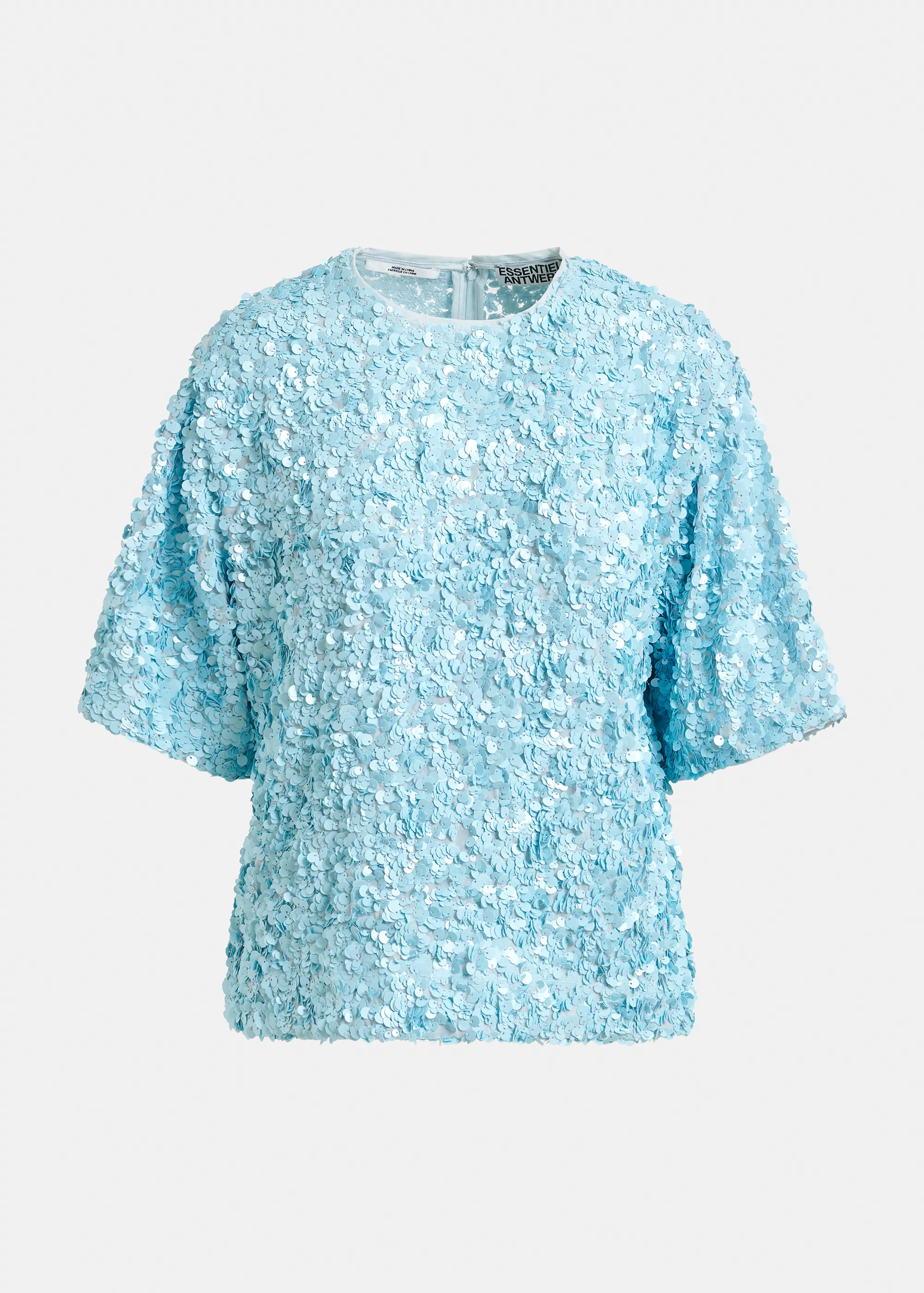 Light blue sequin-embellished top  | Essentiel Antwerp United States | Essentiel Antwerp