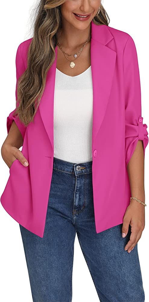 GRECERELLE Womens Long Sleeve Lapel Open Front Casual Blazers Jacket with Pockets for Work Office | Amazon (US)