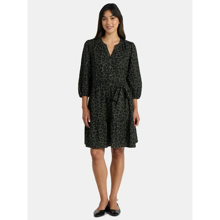 Time and Tru Women's Poplin Shirt Dress with Long Sleeves, Sizes XS-XXXL | Walmart (US)