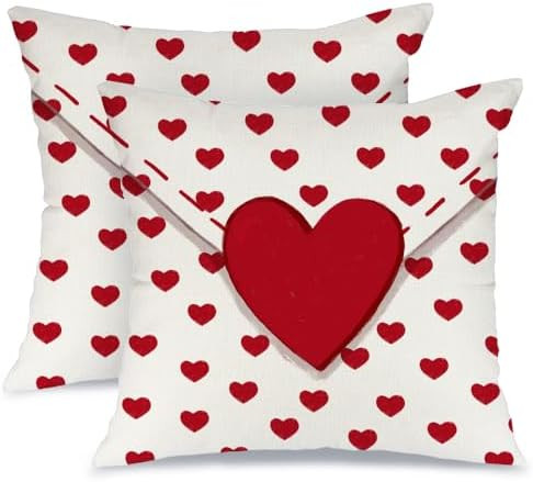 AACORS Valentine's Day Pillow Covers 18X18 Set of 2,Love Heart Decorations Holiday Farmhouse Deco... | Amazon (US)