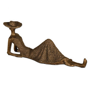 Summer Days Lounging Woman Textured Sculpture - 17" - Bronze | Christmas Central