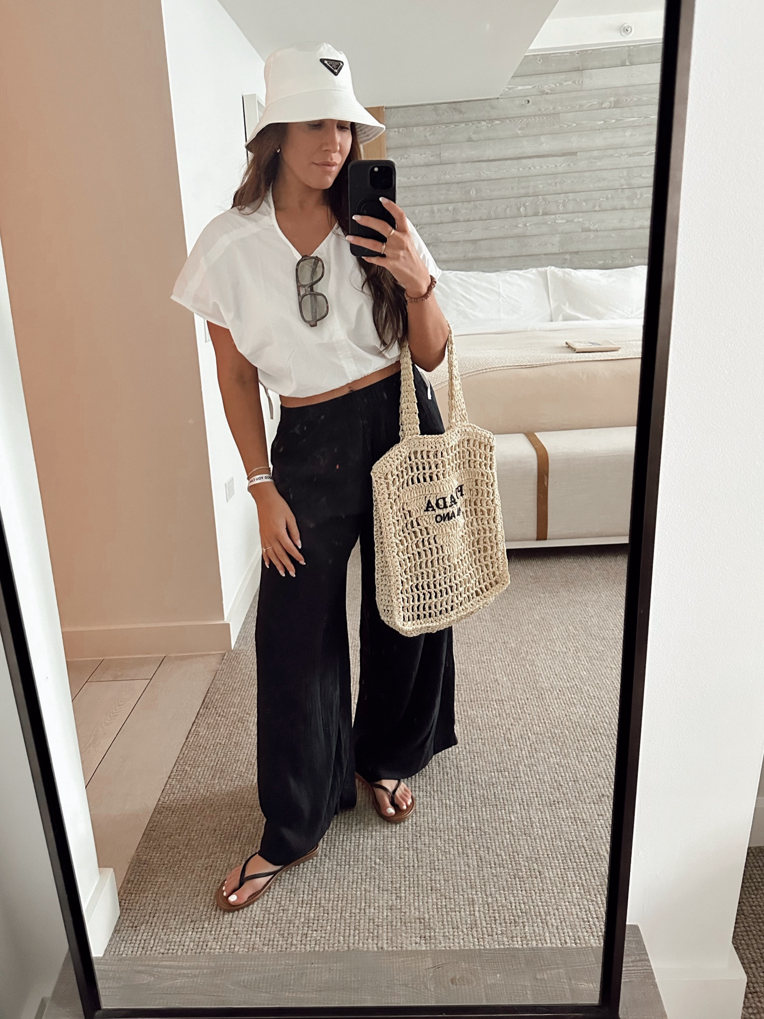 Spring break outfit
Prada hat
Prada bag 
Bucket hat
Crinkle pants 
Beach pants 

#LTKSeasonal #LTKswim #LTKfindsunder100