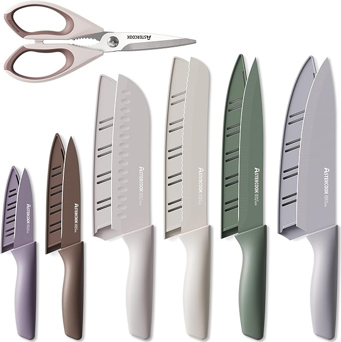 Astercook Knife Set, 13 Pieces Kitchen Knives Set with Healthy Anti-Rust Coating, Dishwasher Safe... | Amazon (US)