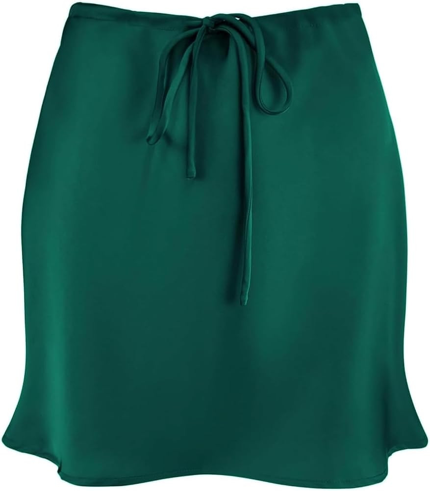 Women's High Waisted Satin Drawstring Mini Skirt A-Line Flared Flowy Silk Club Casual Short Skirts | Amazon (US)