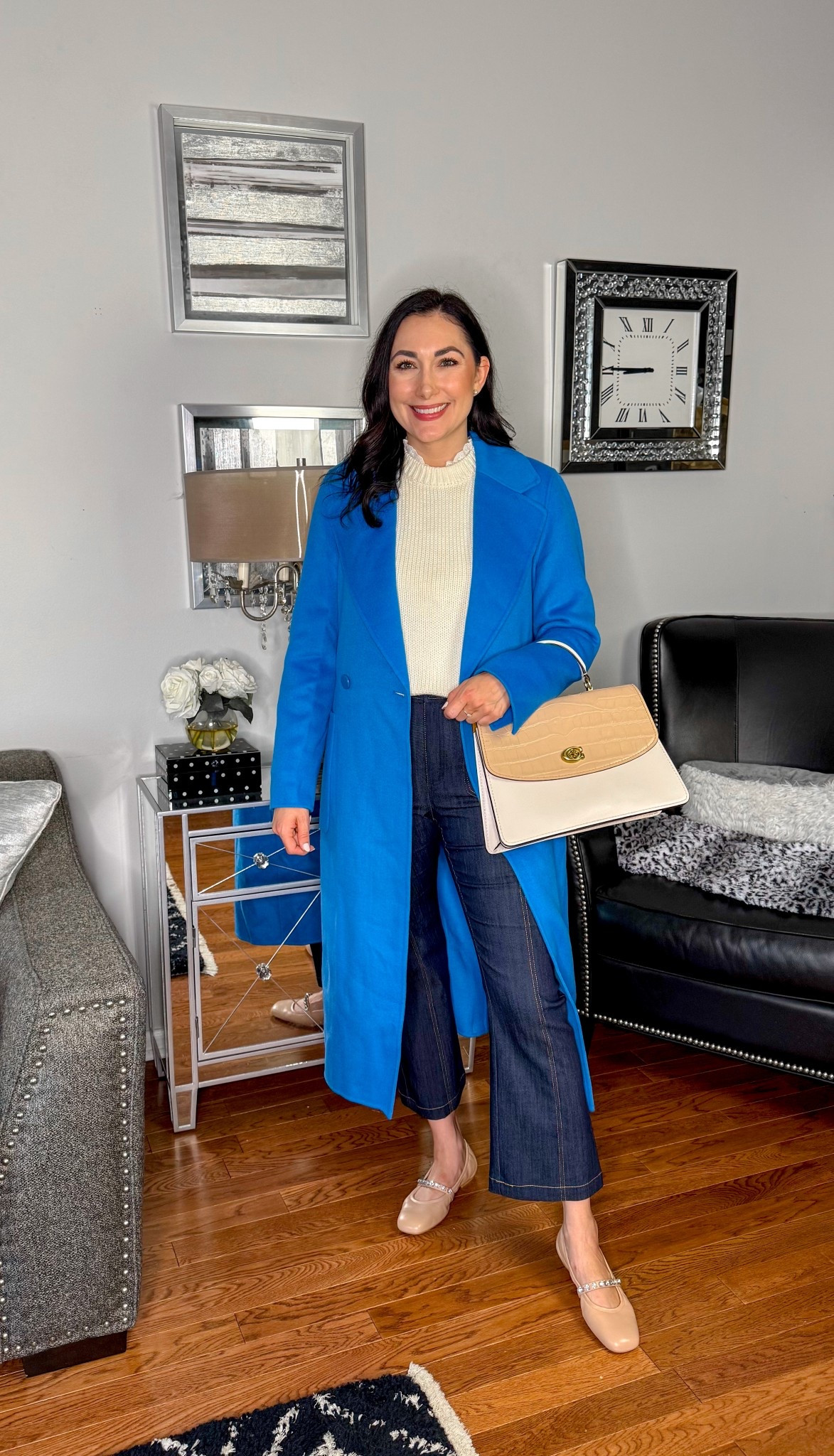 Late fall/early winter outfit 💙🤍

Bright blue wrap coat size 6, sized up for layering sweaters underneath 
White 100% cotton sweater size small, TTS
Ivory eyelet trim blouse size small, TTS
Dark wash kick flare jeans size 6, sized up
Nude Mary Jane ballet flats size 7, TTS

Fall outfit 
Winter outfit 
Smart casual 
Nordstrom anniversary sale
NSALE
Nordstrom sale 


#LTKSaleAlert #LTKShoeCrush #LTKSeasonal
