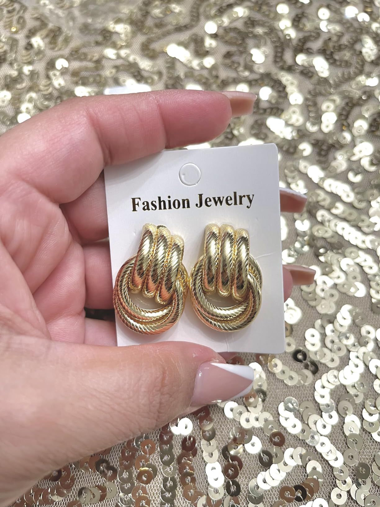 Gold Hoop Earrings for Women Gold Chunky Geometric Statement Hollow Tube Earrings Long Link Dangl... | Amazon (US)