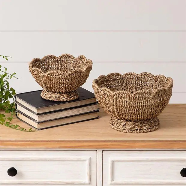 Seagrass Bowl With Scalloped Edge Set of 2 | Antique Farm House