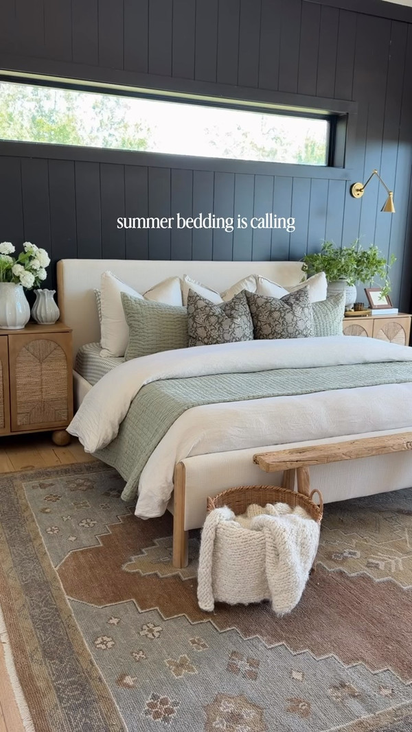 This is one of my favorite summer bedding combinations because it feels light…