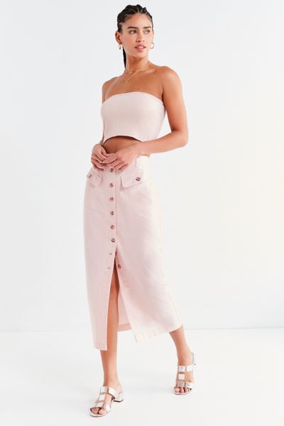 UO Military Button-Down Midi Skirt - Pink 0 at Urban Outfitters | Urban Outfitters US