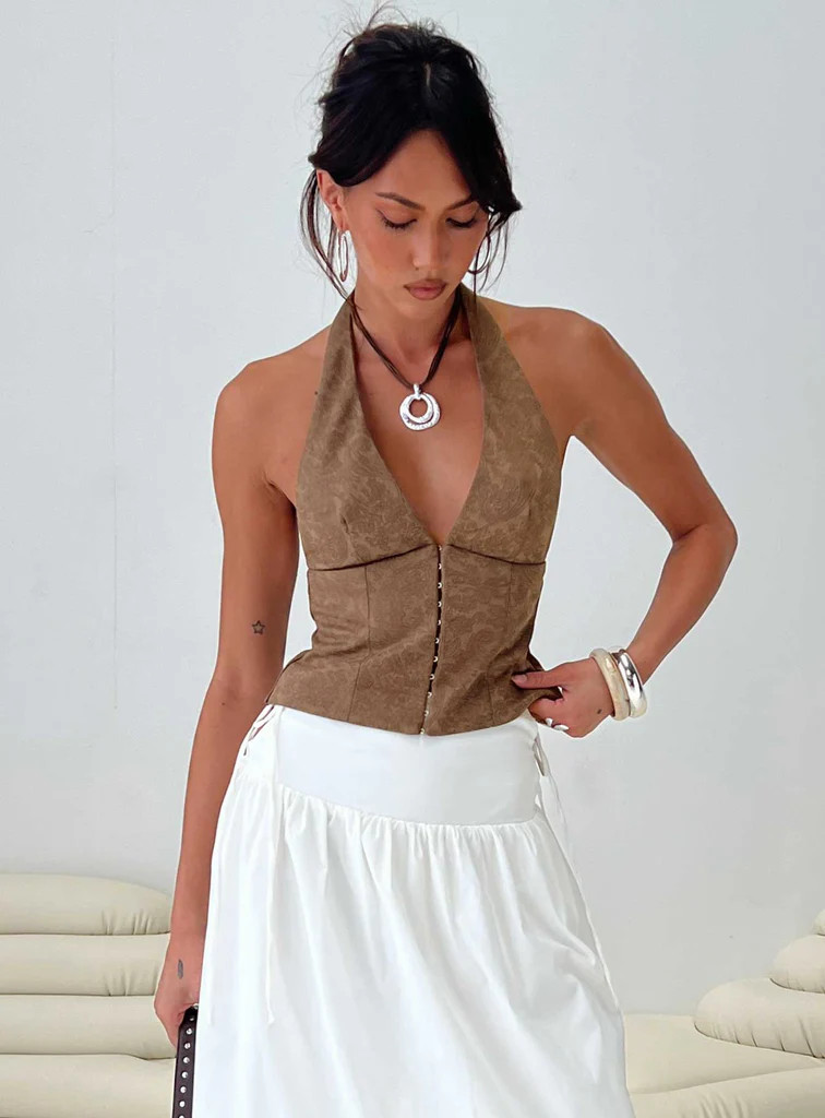 Down The Line Halter Top Brown | Princess Polly US