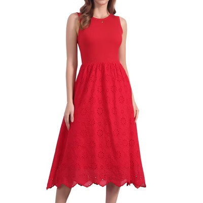 INSPIRE CHIC Women's Summer Sleeveless A Line Midi Cotton Crewneck Casual Tank Dress Large Red | Target