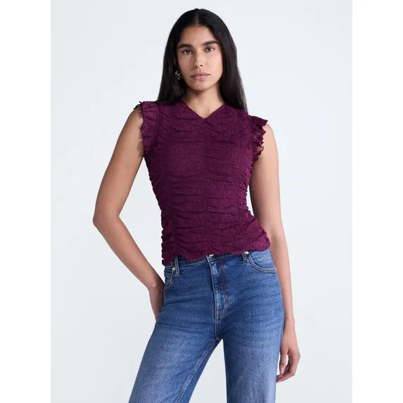 Scoop Women’s Shirred Lace Top, Sizes XS-XXL | Walmart (US)