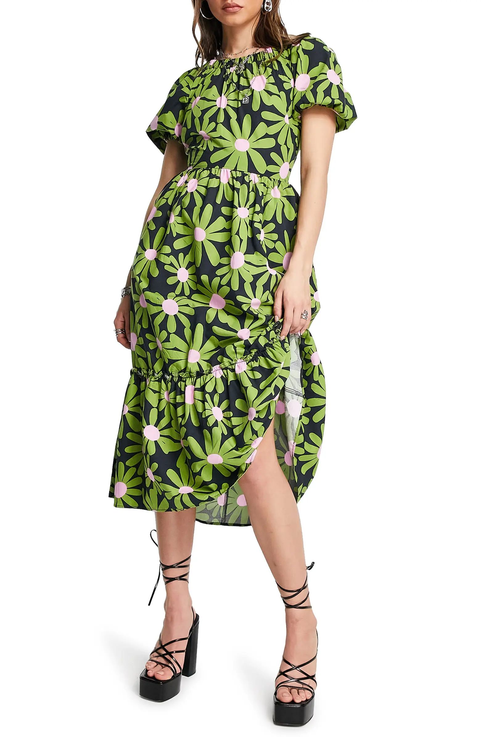 Topshop Floral Cotton Midi Dress | Nordstrom | Nordstrom