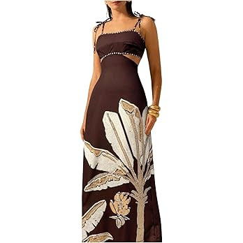 SOLY HUX Women's Summer Maxi Dress Boho Print Tie Shoulder Spaghetti Strap Cut Out Tie Back Cami ... | Amazon (US)