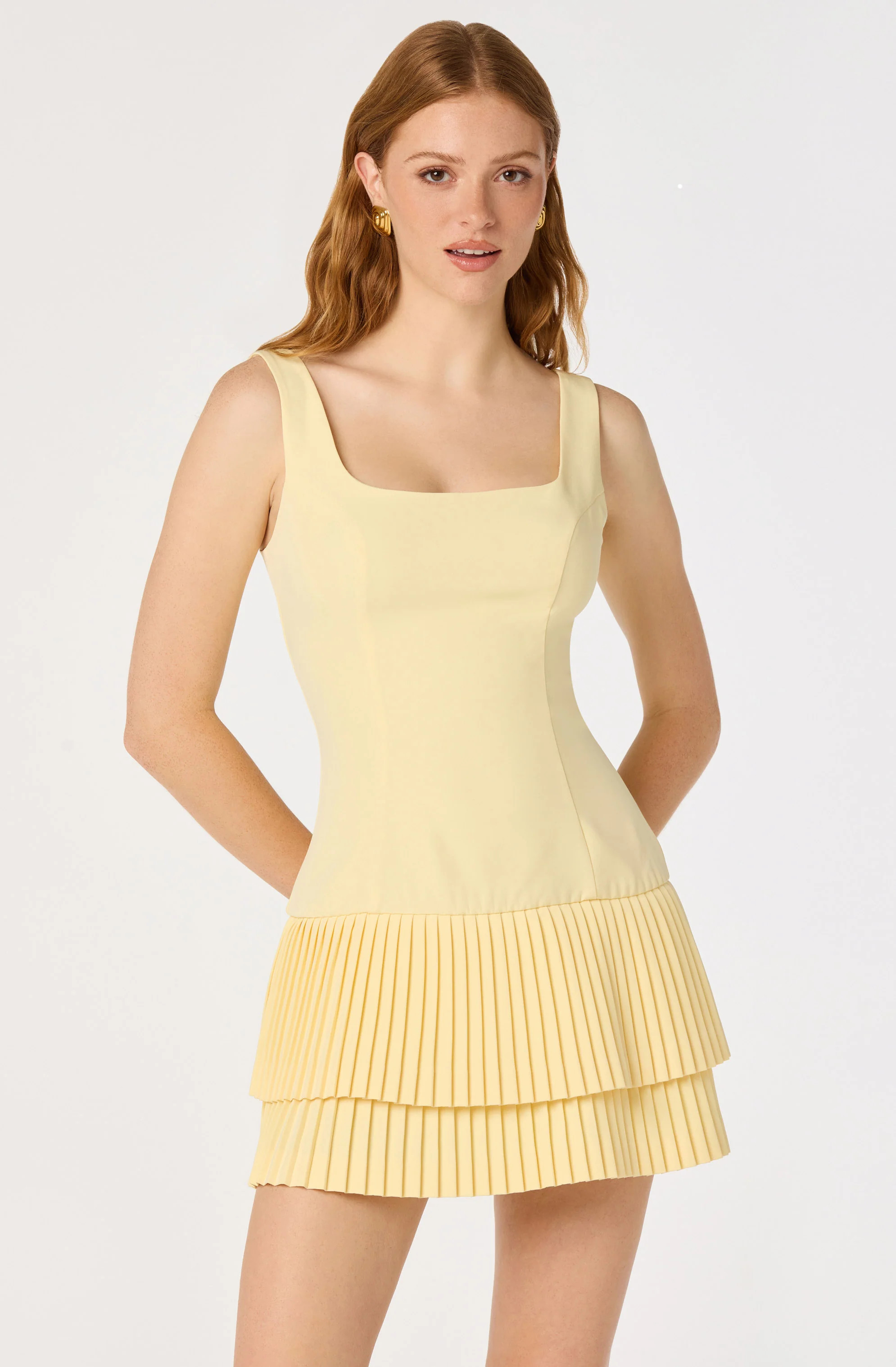 Jadah Layered Pleated Mini Dress - Yellow / XS | ASTR The Label (US)