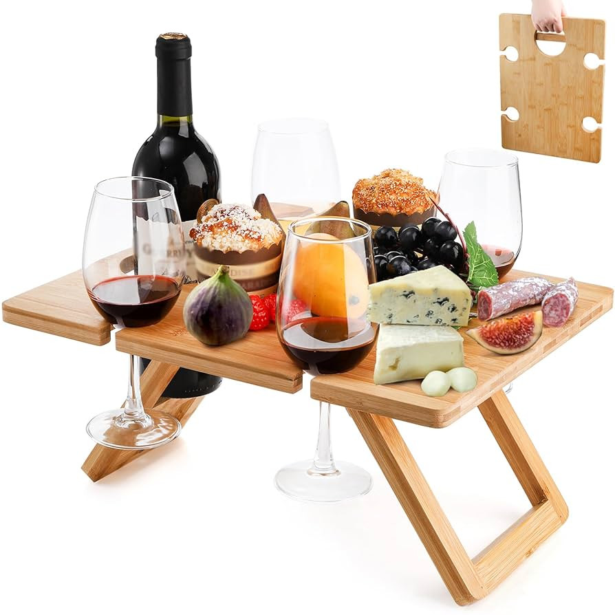 Youeon Portable Wine Picnic Table with 5 Wine Glasses Holder, Foldable Champagne Picnic Snack Tab... | Amazon (US)