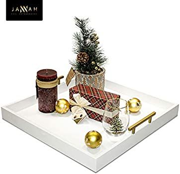 Amazon.com: Large White Ottoman Tray with Gold Handles 19x19 Modern Decorative Trays Square Servi... | Amazon (US)
