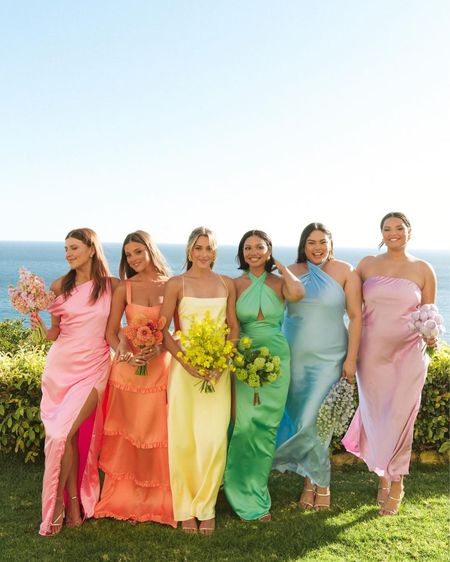 Trending now: rainbow bridesmaids dresses! ❤️🧡💛💚💙💜 Such a fun trend! These dresses also come in lots of other colors and make great dresses to wear to a wedding as well! 

#LTKWedding #LTKSeasonal #LTKStyleTip