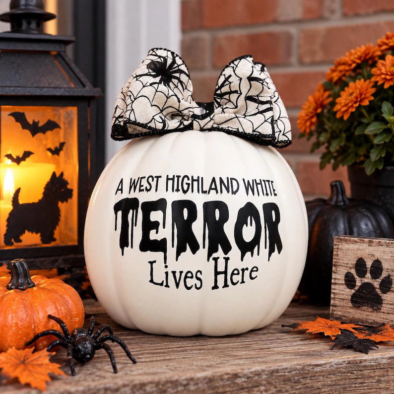 Westie Halloween Pumpkin, West Highland White Terror Lives Here, Funny Dog Fall Decor | Etsy (Global)