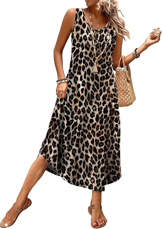 WIHOLL Summer Dresses for Women 2026 Button Front Sleeveless Casual Midi Dress Beach Vacation Sun... | Amazon (US)