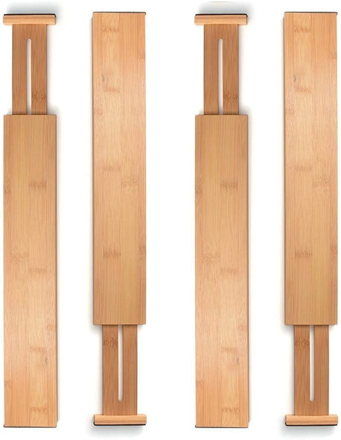 Bamboo Drawer Divider Set of 4 - Kitchen Drawer Organizer Spring Adjustable & Expendable Drawer D... | Amazon (US)
